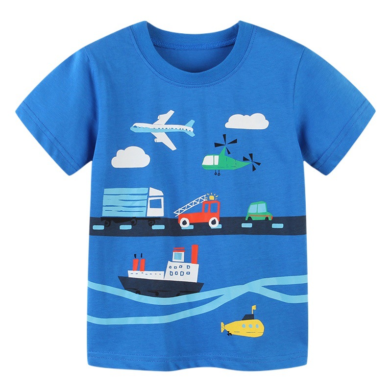 Camiseta de verano para niños Camiseta de algodón de punto para niños Camiseta de cuello redondo estilo europeo y americano para niños Camiseta corta Linda impresa