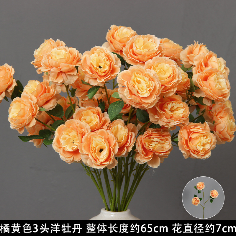 Flores de imitación naranja peonía naranja hortenida neblina orquídea flor flor de boda seda naranja