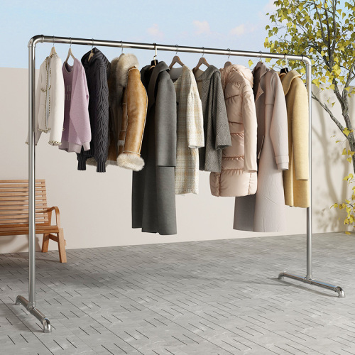 Steel pipe clothes drying rack floor-standing outdoor thickened home balcony bedroom hanging clothes simple horizontal bar type clothes drying rod