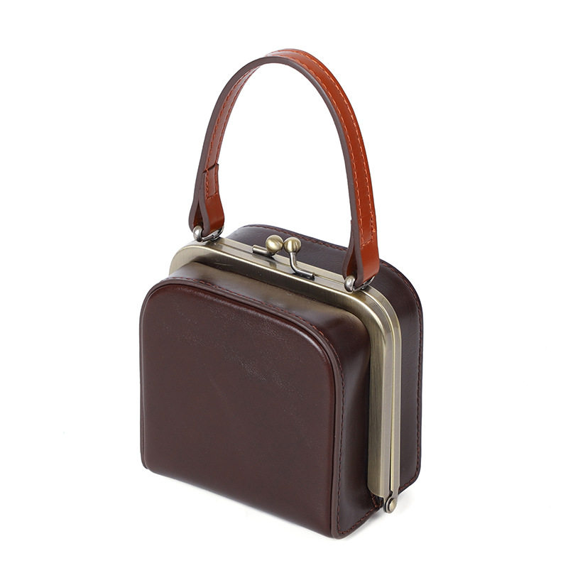 Túi đeo chéo kiêm ví tiền lẻ da bò thật dạng hộp vuông nhỏ có dây xích, 10×10×7,5 cm — Tùy chỉnh