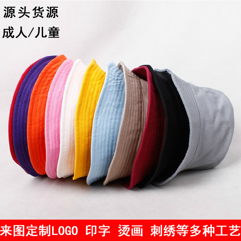 Color sólido de algodón de doble cara sombrero de pescador sombrero de cuenca hombres y mujeres sombrero de sol al aire libre publicidad sombrero de viaje logotipo impreso