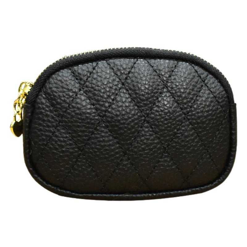 Doble cremallera simple primera capa de piel de vaca monedero mini pequeño europeo y americano clave caso rombo popular pequeña bolsa