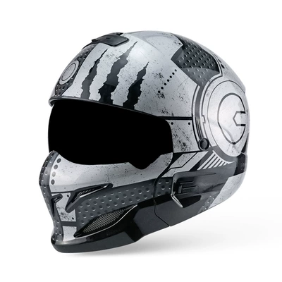Motosiklet kaskı (dəbilqə) – Electric Vehicles, and Retro Helmets - silver-and-black-mecha-black-tea-m53-54cm