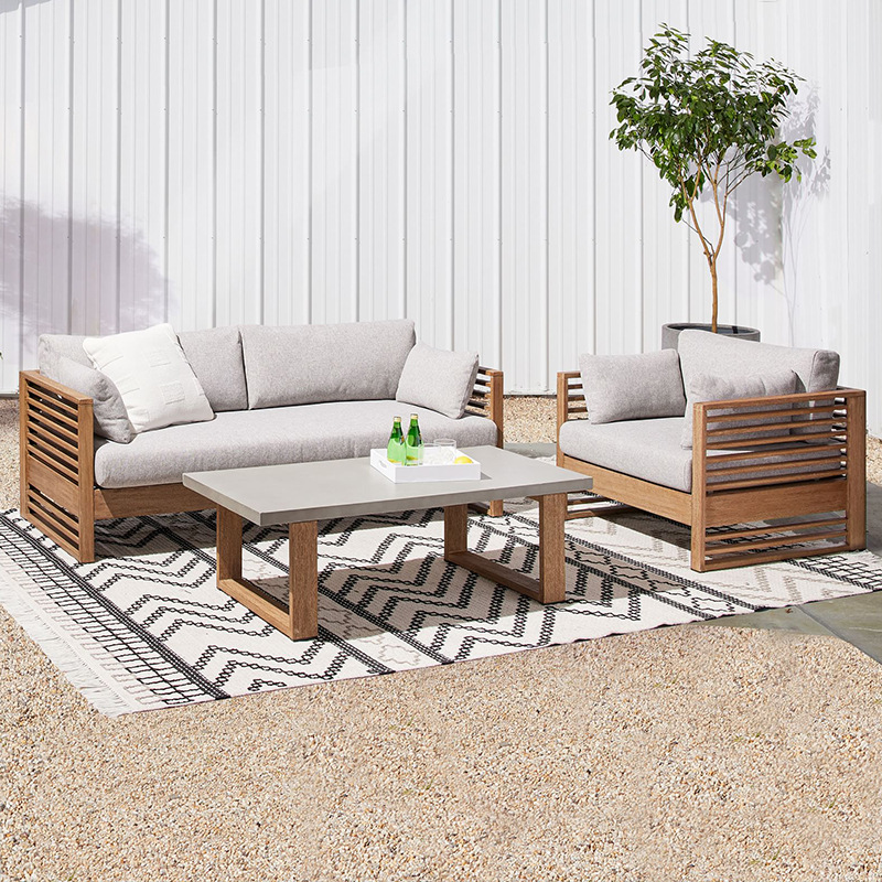 Conjunto de muebles de teca para exteriores, resistentes al agua y a los rayos UV, para sofá de jardín, patio, terraza, balcón, villa, con mesa de centro.