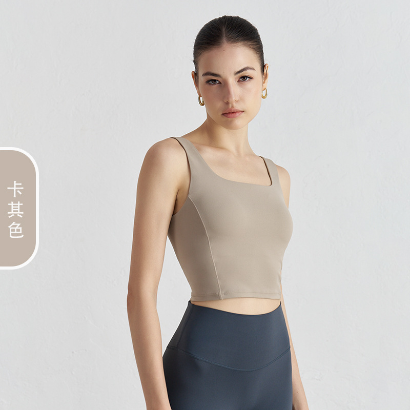 Ropa de yoga de copa fija integrada desnuda NU, ropa interior deportiva corta sin mangas para mujer, chaleco de yoga con tirantes anchos