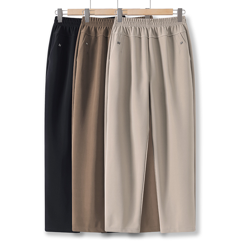 Middle-Aged and Elderly Women's Pants Spring and Autumn Elastic Waist High-Waisted Dress Pants for Mothers, Loose Straight-Leg Simple Casual Pants for Outerwear