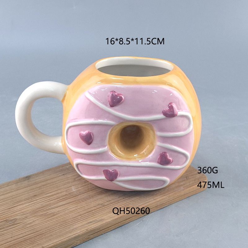 Creativo encantador corazón de una niña cerámica donut de estilo taza de café de oficina taza de alto valor facial taza