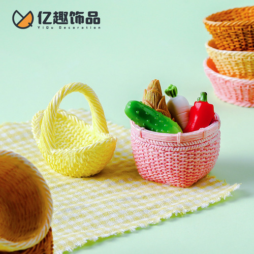 Creative simulation handmade bamboo basket and crate DIY decorative hanging accessories miniature fruits and vegetables basket small decor item