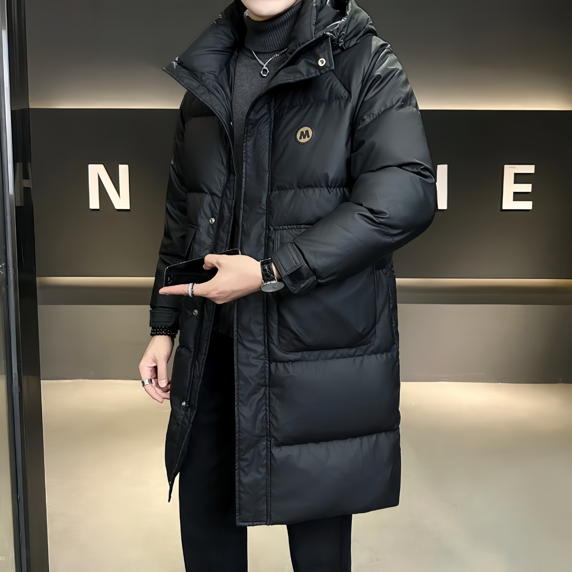 New high-end trendy brand hooded thick down coat for men's winter outerwear