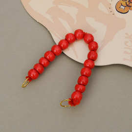 新款马年三连框挂件配饰木珠吊绳五路财神配饰福禄挂件串珠挂绳圈