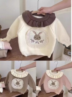 Girls' Autumn and Winter Fleece-Lined Thickened Crew Neck Sweater, 1-Year-Old Baby Integrated Fleece Warm Top, 2-Year-Old Children's Winter Knitwear