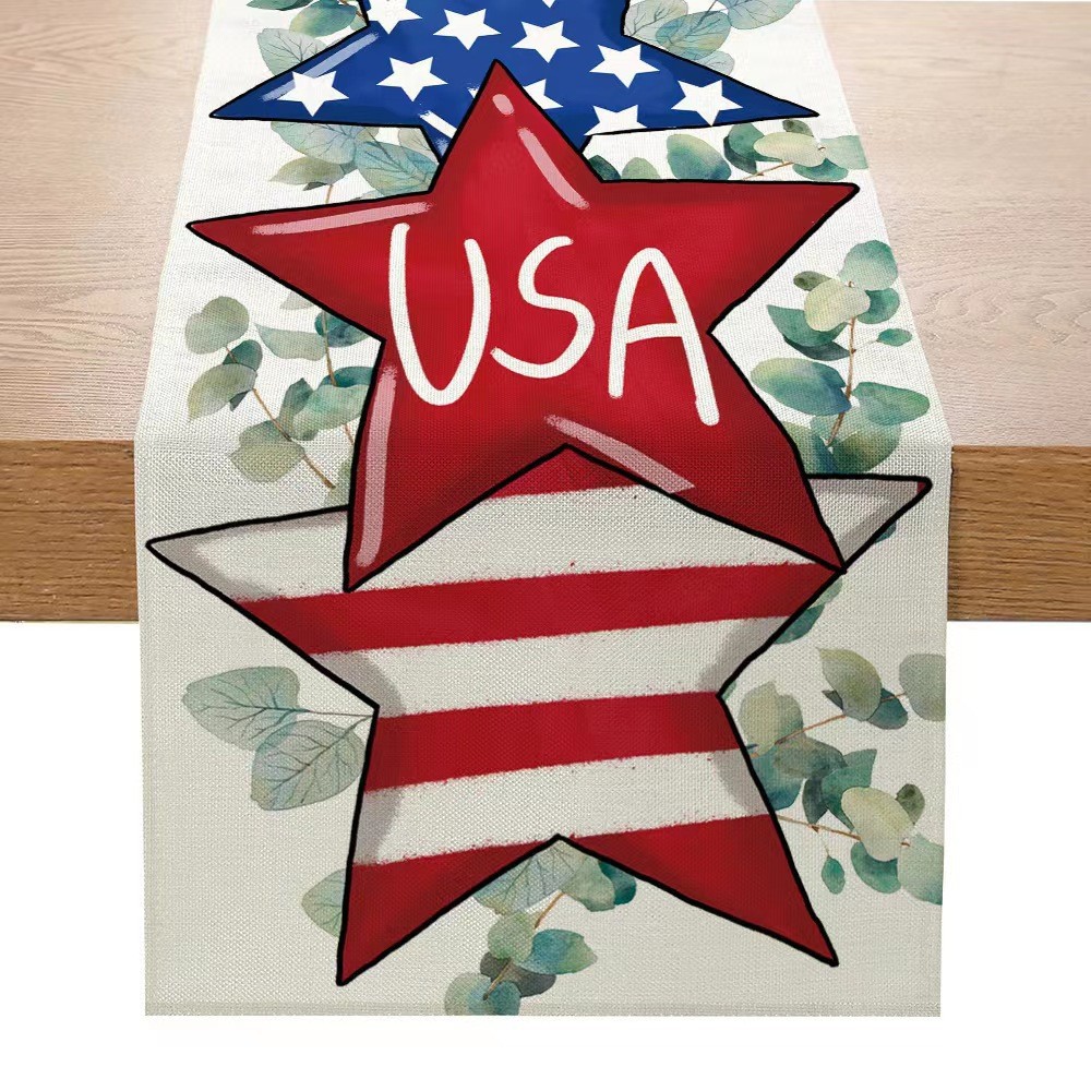 Transfronterizo 2024 Amazon nuevo día independiente pentáculo lino tabla bandera tabla de comedor tabla de té tabla de bandera