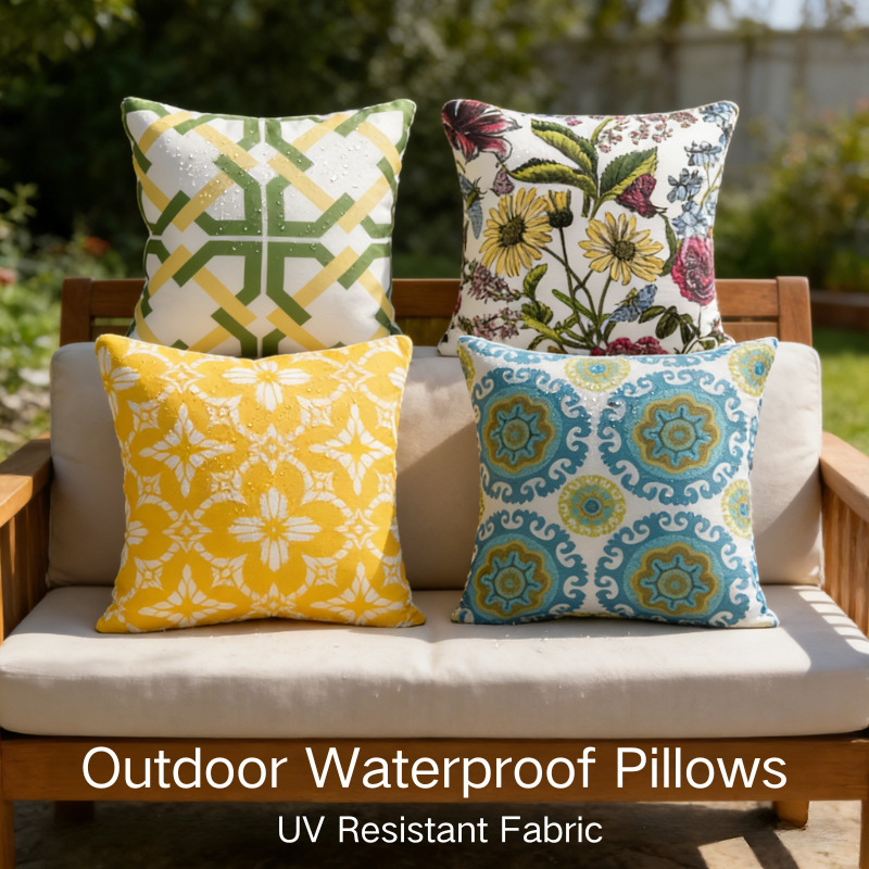 Outdoor Pillow Waterproof Decorative Throw Pillow with Pillow Core Square Pillows for Bed Sofa Patio Furniture Garden Printed