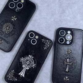 潮牌金属适用iphone15promax手机壳苹果16pro立体十字架个性17air