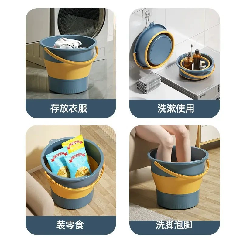 Handheld foldable big plastic bucket for home use for laundry, increased thickness