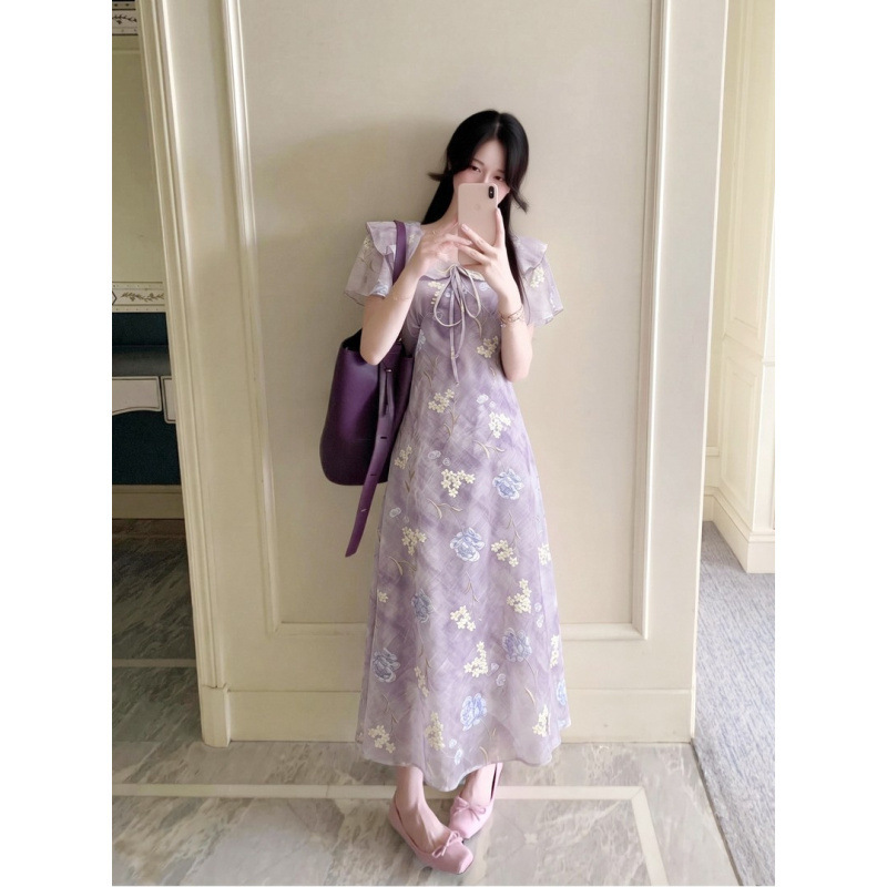 2026 Summer New Floral Print Dress, French Gentle Style, Waist-Cinching, Slimming, Elegant Long Dress 2026 Summer New Floral Print Dress, French Gentle Style, Waist-Cinching, Slimming, Elegant Long Dress