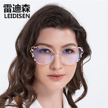 新款猫眼潮流新品时尚金属平光镜女弹簧腿工艺防蓝光眼镜9738
