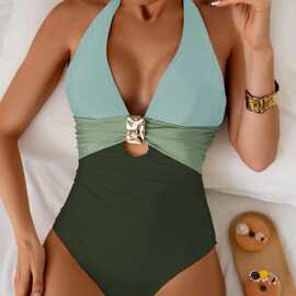 mosricci swim连体泳衣深V性感显白显瘦游泳装泳衣女高级感跨境