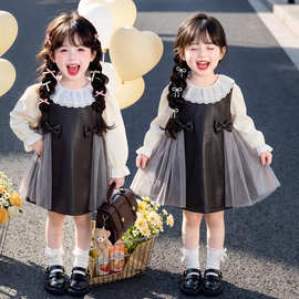 女童秋装2026新款韩版洋气背心皮裙中小童款小女孩两件套一件代发
