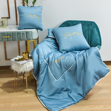 轻奢刺绣纯色抱枕被子多功能汽车两用椅靠垫被折叠午休空调被批发