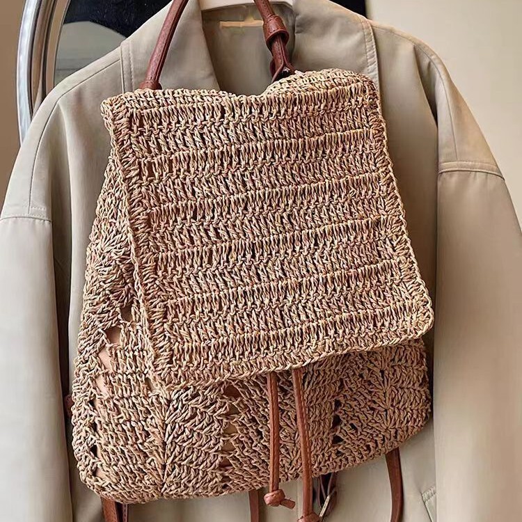 Large-Capacity Casual Versatile Woven Bag Dual-Use Simple Backpack Fashion Beach Bag Straw Bag Forest Style Shoulder Bag