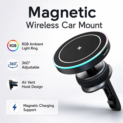 Wireless Charger Air Vent Car – Mobil şarj cihazları - k23-gun-color-15w-air-outlet-wireless-chargingzinc-alloy-magnetic-suction-headcolorful-ambient-light