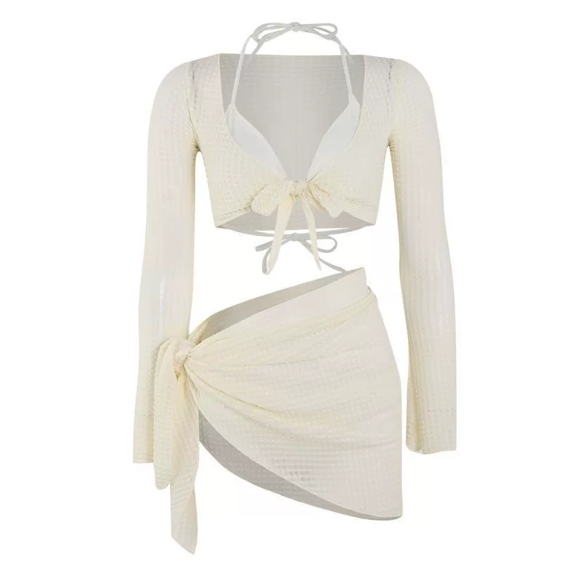 Swimwear, white set, 4 piece set, fitted