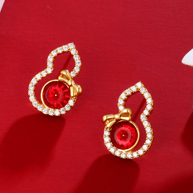 Xuping nuevo estilo chino retro temperamento calabaza pernos de orejas nicho femenino diseño de alta sensación orejas regalo de cumpleaños para mamá