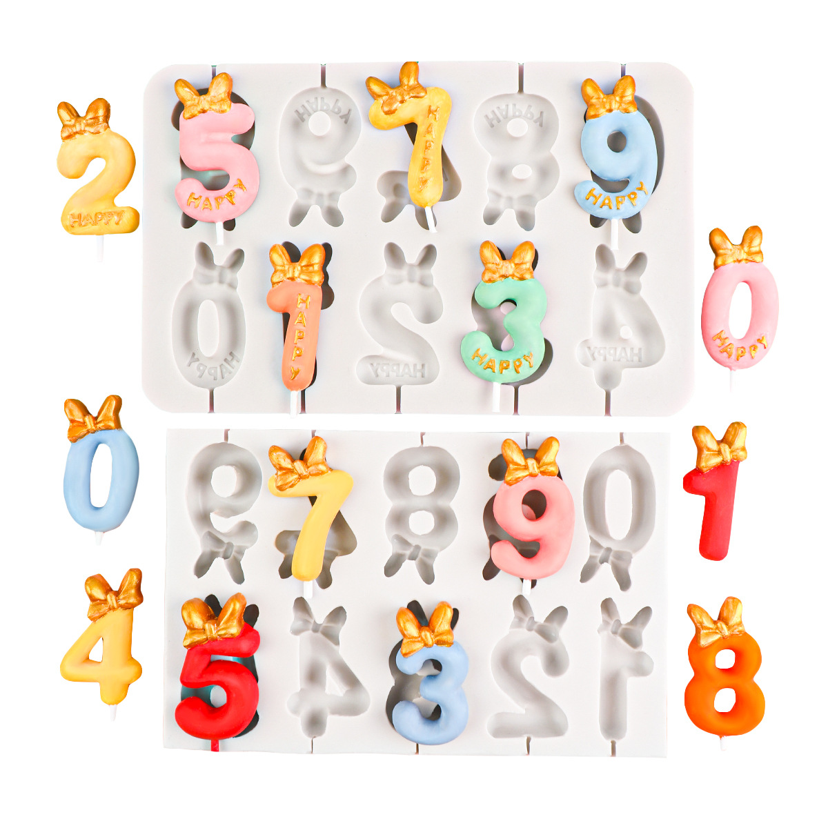 DIY vela hecha a mano arco digital 0-9 Lollipop molde de silicona chocolate epoxi queso palo molde para hornear