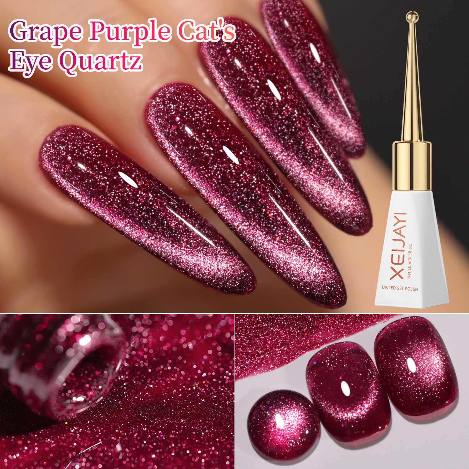 Esmalte de Uñas en Gel Ojo de Gato Amatista de Secado Rápido
