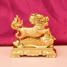 沙金麒麟摆件麒麟献宝家居玄关办公室店铺桌面小号装饰品瑞兽麒麟