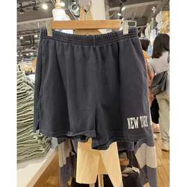 BM风美式复古图案字母开叉松紧腰短裤bm阔腿裤显瘦休闲裤