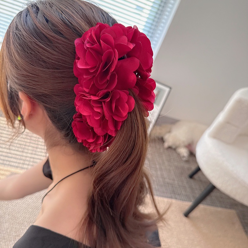 Vintage stijl wijnrode bloem haarclip elegante boho haarspeld_voghion.com