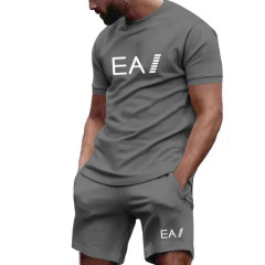 メンズ半袖コットンTシャツスーツ、ファッショナブルなパーソナライズされたプリントTシャツ、コットンスーツ、ショートパンツ、2点セット、カジュアルで快適