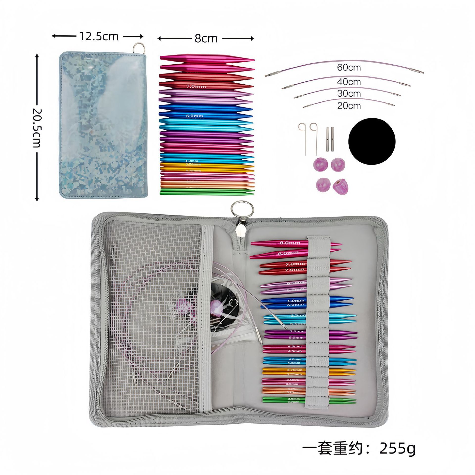 El conjunto de aguja de anillo desmontable cambia la cuerda colorida varilla de tejido aguja alargada pu herramienta de tejido carbonizada aguja de bambú anillo