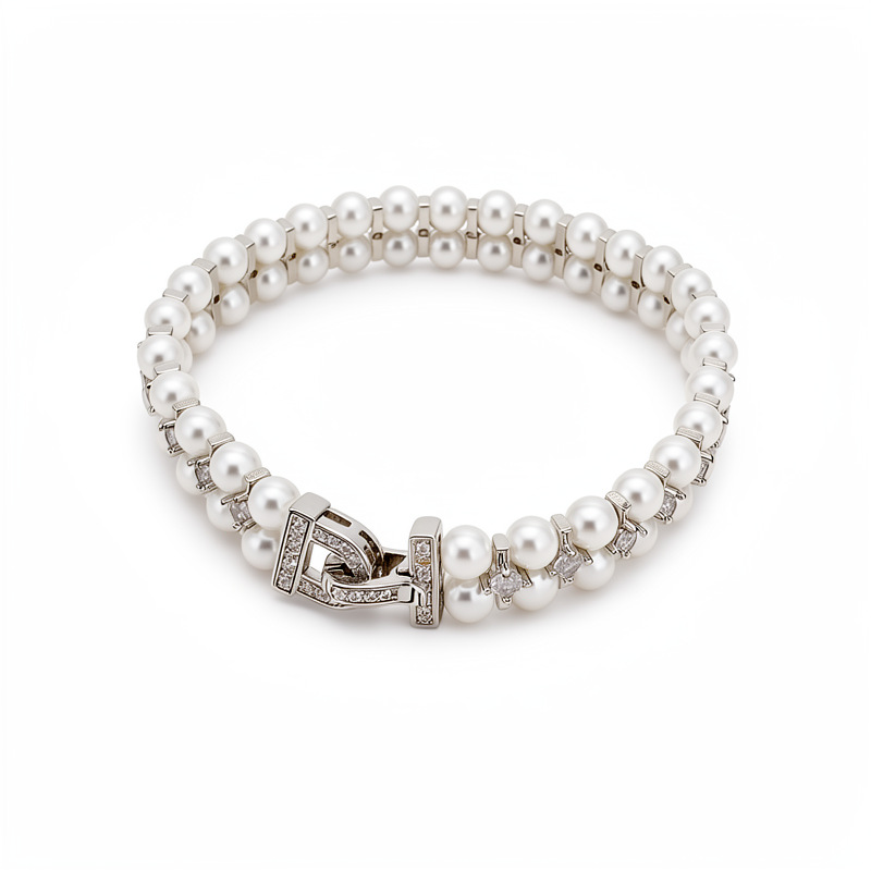 Pulsera de perlas de doble capa con cuentas de piedra de silicio ligera de lujo nicho pulsera de alta calidad temperamento exquisito joyería al por mayor