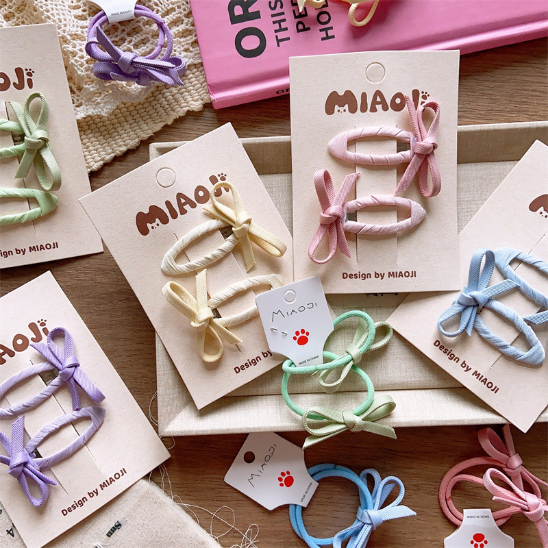 儿童春季小清新纯色基础BB夹女童手工手打蝴蝶结发夹亲子款侧边夹详情2