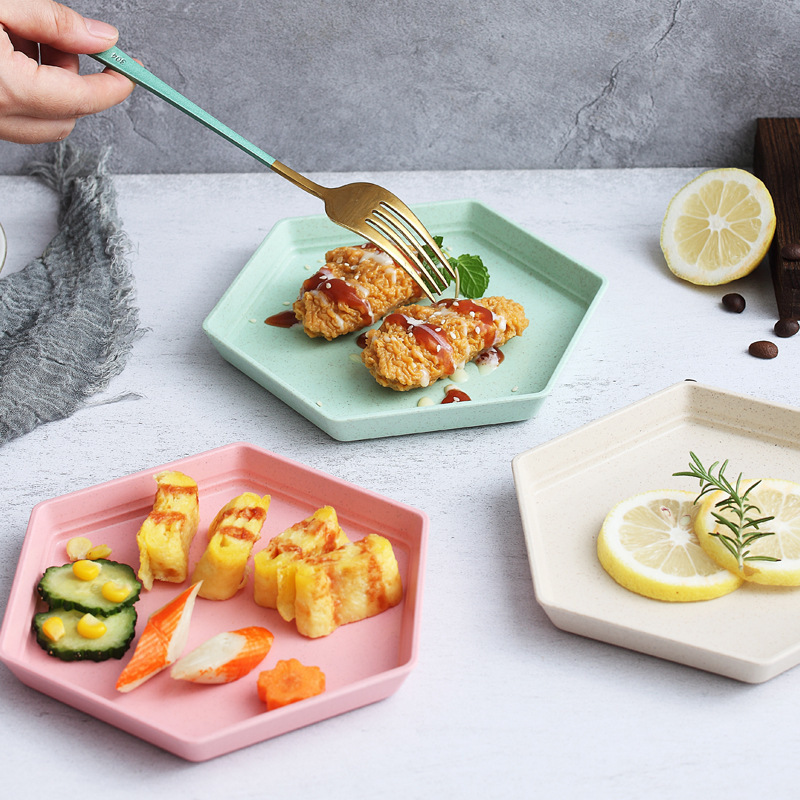 メーカー厚みのある六角形のプレート家庭用食器小麦わらプレート骨吐き皿おかずプレートフルーツプレート卸売|undefined