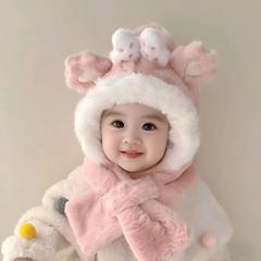 宝宝帽子秋冬季围巾一体毛绒帽婴幼儿护耳男童女童保暖加厚可爱冬