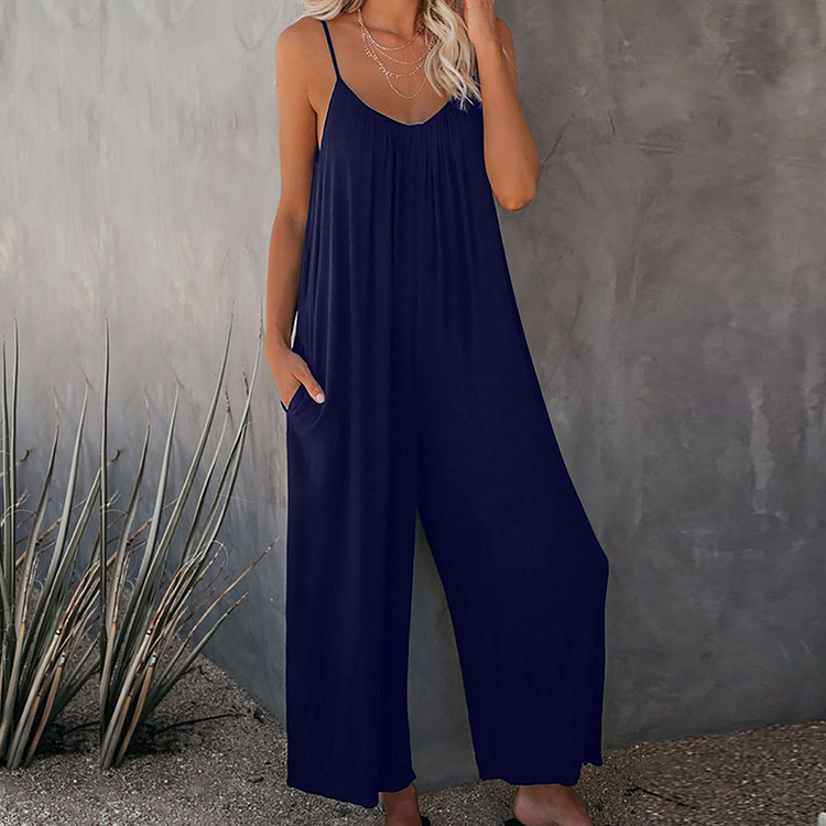 summer new solid color pocket casual jumpsuit NSHHF53693