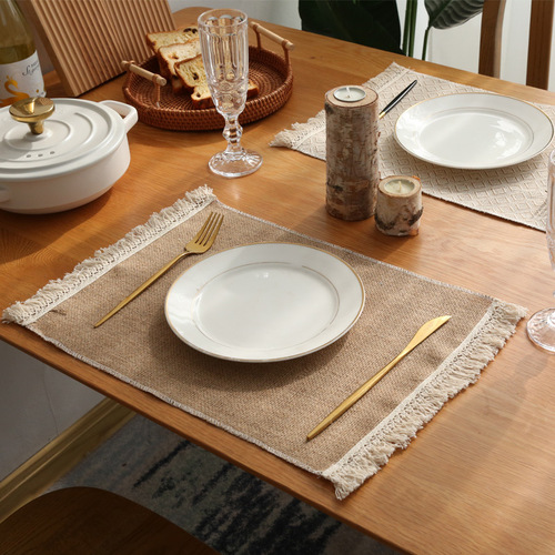 Beautiful element Nordic style jute tassel placemat gourmet photography dining table mat thermal insulation plate mat cross-border factory direct sales