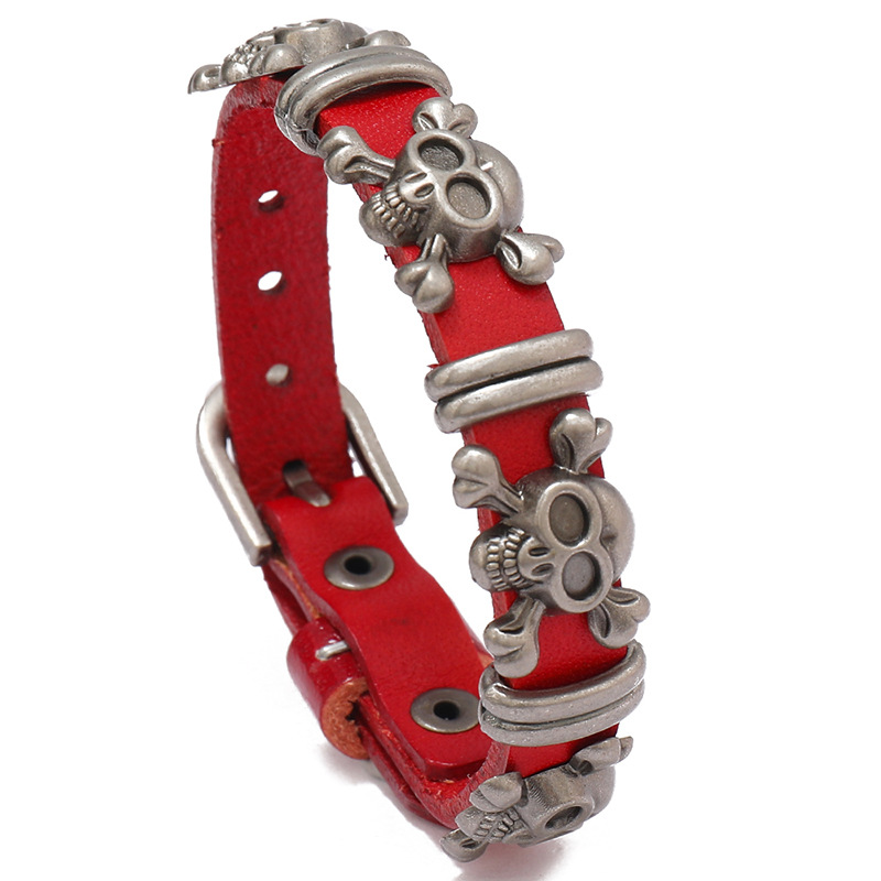 Simple Creative Retro Personality Bracelet Halloween Skull Adjustable Cowhide Bracelet Halloween Trend Accessories_voghion.com