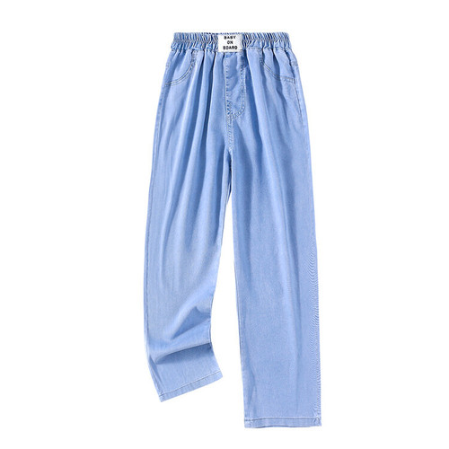 Summer thin Tencel wide-leg pants for girls, ice silk denim straight-leg pants, suitable for middle children, summer pants, loose and stylish