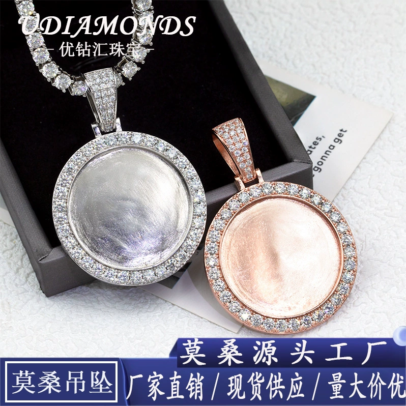 Трансграничные горячие распродажи AliExpress хип-хоп круглый фоторамка подвеска 925 серебряный инкрустированный муассанит