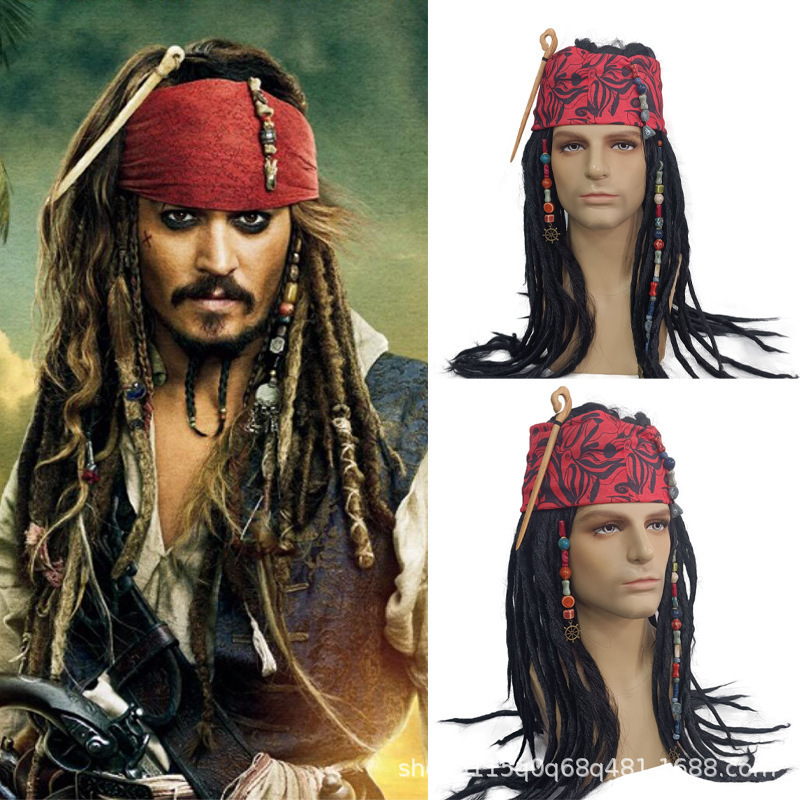 Caribbean Wig Halloween Masquerade Props Cos Holiday Pirate Captain Jack Pirate Hood Wig Set Caribbean Wig Halloween Masquerade Props Cos Holiday Pirate Captain Jack Pirate Hood Wig Set