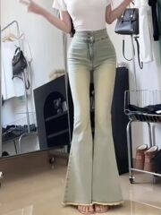 美式复古鱼尾喇叭牛仔裤女春秋季新款高腰小个子修身显瘦长裤子潮