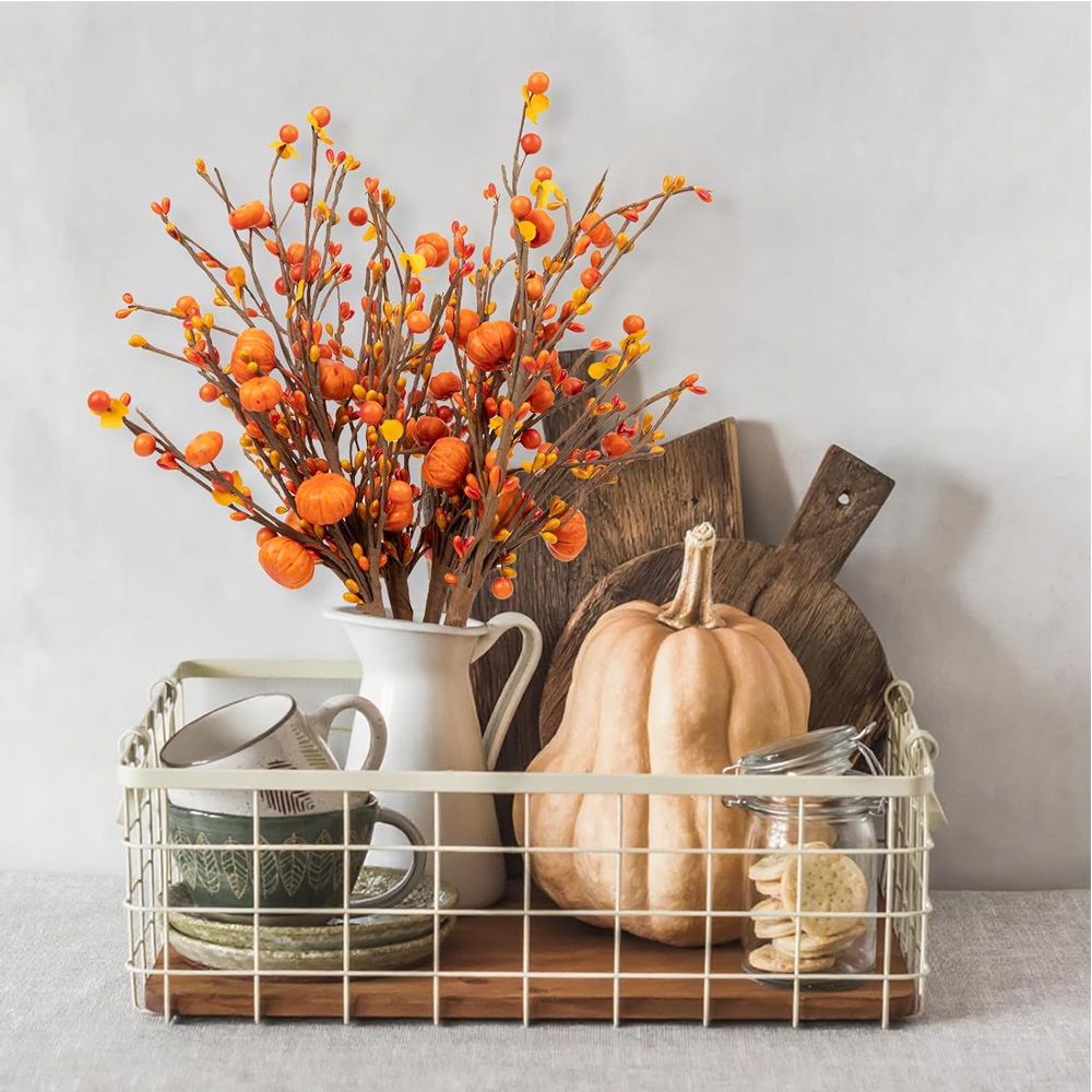 4 paquetes de simulación calabaza berry tapping otoño festival de cosecha decoración para el hogar fruta rama mesa de comedor transfronteriza