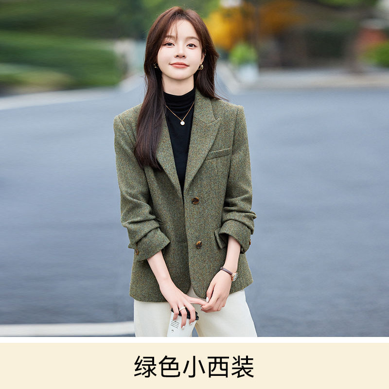 灯芯绒粉色西装外套女秋冬季2025新款短款小个子气质修身加厚西服|undefined