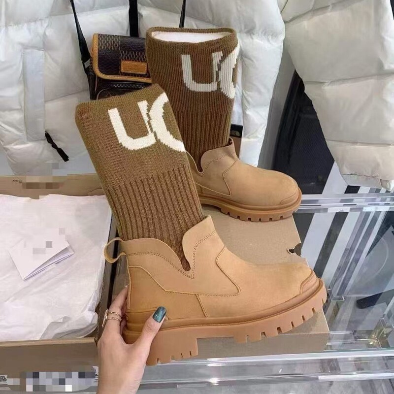 Plus-Size Letter-Print Fly-Knit Slip-On Two-Way Sock Boots, Thick-Soled Embroidered Long Boots, Color-Block Mid-Calf Boots, Summer Boots