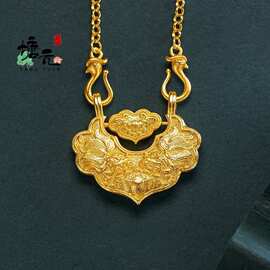 新款复古金版古法鲤鱼平安锁吊坠女款越南沙金鲤鱼锁吊坠金店同款